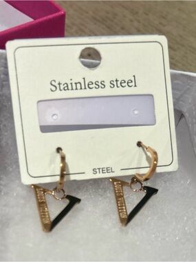 Fashion Jewelry Gold Hoop and post Earrings with Black Triangle Charms